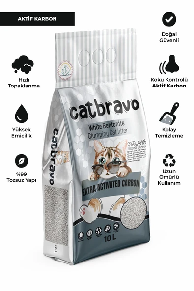 CATBRAVO Aktif Karbonlu Topaklanan Kedi Kumu 10 Lt - 2