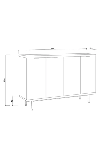 Dewoody Kahve Köşesi Metal Ayaklı Metal Kulplu Çok Amaçlı Dolap 4 Kapaklı Mutfak Dolabı - 5