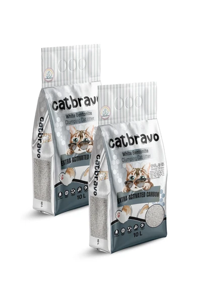 CATBRAVO Aktif Karbonlu Topaklanan Kedi Kumu 10 Lt X 2 Adet - 1