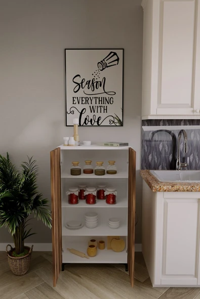 Dewoody 3 Raflı 4Bölmeli Erzak Dolabı Mutfak Dolabı Banyo Dolabı Ayakkabılık Antrasit - 3