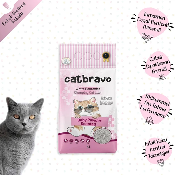 CATBRAVO Aktif Topaklanan Bebek Pudrası Kokulu Kedi Kumu 5 Lt - 2
