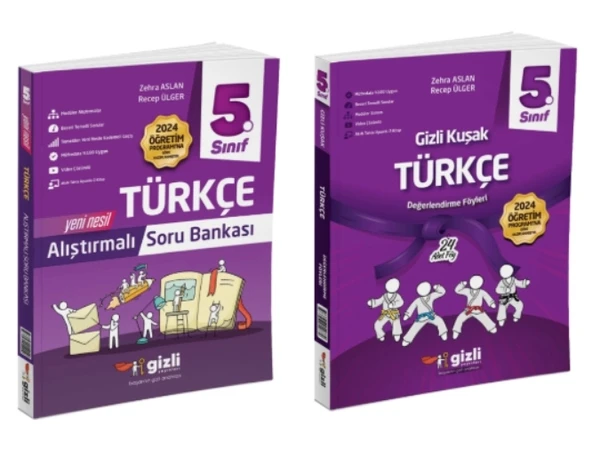 GİZLİ YAYINLARI 5.SINIF TÜRKÇE ALIŞTIRMALI SORU BANKASI - TÜRKÇE GİZLİ KUŞAK DEĞERLENDİRME FÖYLERİ
