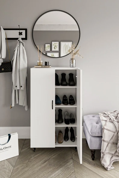 Dewoody 3 Raflı 4Bölmeli Erzak Dolabı Mutfak Dolabı Banyo Dolabı Çok Amaçlı Dolap - 3