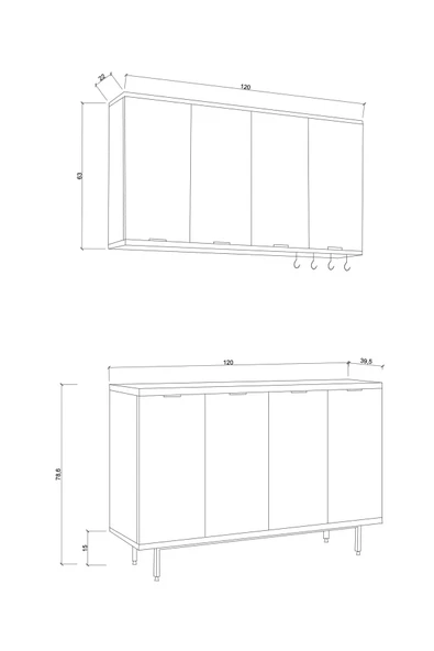 Dewoody Kahve Köşesi Metal Ayaklı Metal Kulplu Çok Amaçlı Dolap 8 Kapaklı Mutfak Dolabı - 5