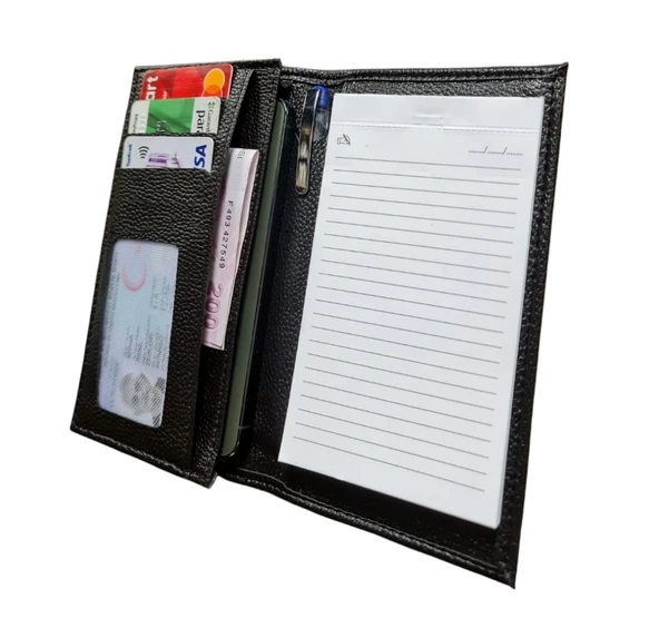 Kalemlikli Not Defteri Cüzdan , Cep Telefonu Bölmeli - Suni Deri -9,5 cm x 17 cm - 3