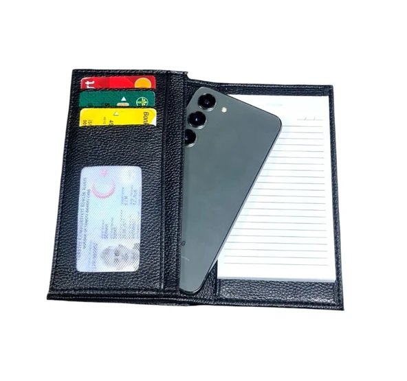 Kalemlikli Not Defteri Cüzdan , Cep Telefonu Bölmeli - Suni Deri -9,5 cm x 17 cm - 5