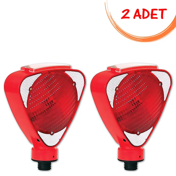 Üçgen İkaz Lambası Güneş Enerjili Flaşör Lamba Solar Trafik Flaşörü (Kırmızı) Evelux 11813 FL K (2 ADET)