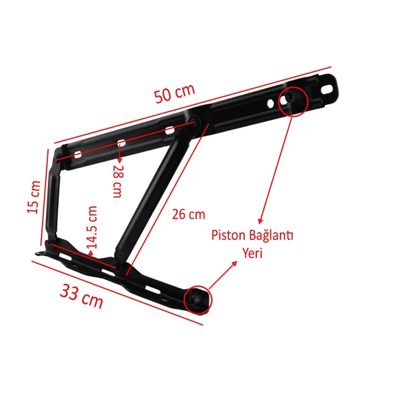Baza Makası Mekanizması 40° Siyah Boyalı Standart Geniş Kollu 1 Çift Yatak Pistonu Sağ Sol Takım - Resim 2