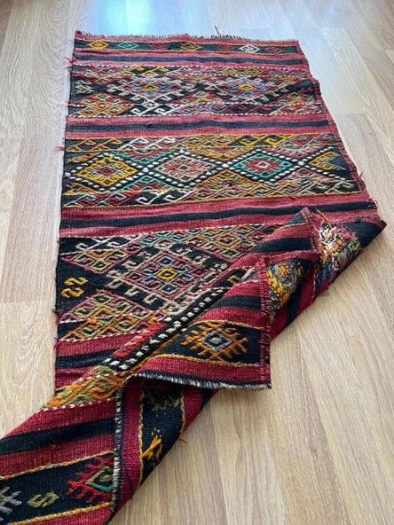 74x163 cm Pıtrak Desenli Renkli Türk Kilimi, Küçük Boy El Dokuma Yün Kilim, Harika Motifli Bohem Tarzı Kilim - 6