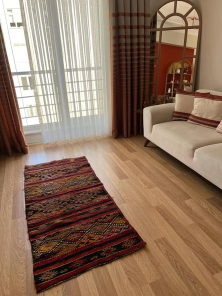 74x163 cm Pıtrak Desenli Renkli Türk Kilimi, Küçük Boy El Dokuma Yün Kilim, Harika Motifli Bohem Tarzı Kilim - 3