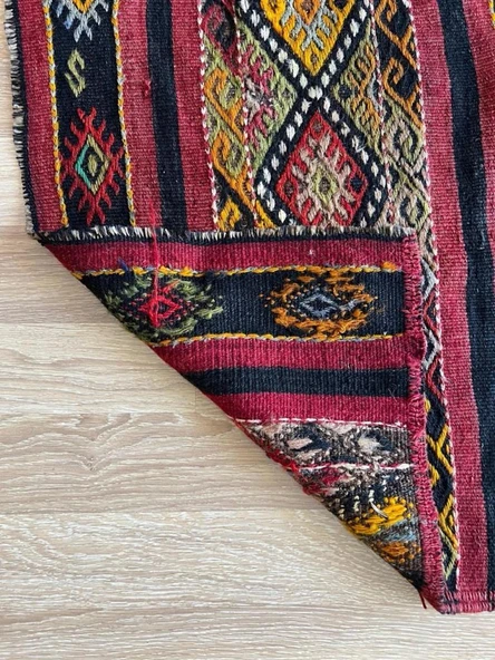 74x163 cm Pıtrak Desenli Renkli Türk Kilimi, Küçük Boy El Dokuma Yün Kilim, Harika Motifli Bohem Tarzı Kilim - 7