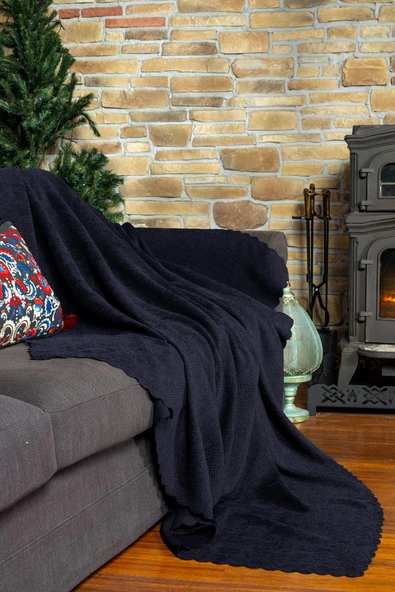 Jakarlı Şönil Koltuk Örtüsü | Çekyat Örtüsü | Koltuk Şalı 175x215 Kaymaz Antrasit