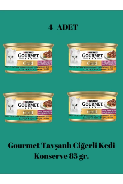 Gold Çifte Lezzet Ciğerli Ve Tavşanlı Yetişkin Kedi Konserve Yaş Maması 85 gr 4 ADET