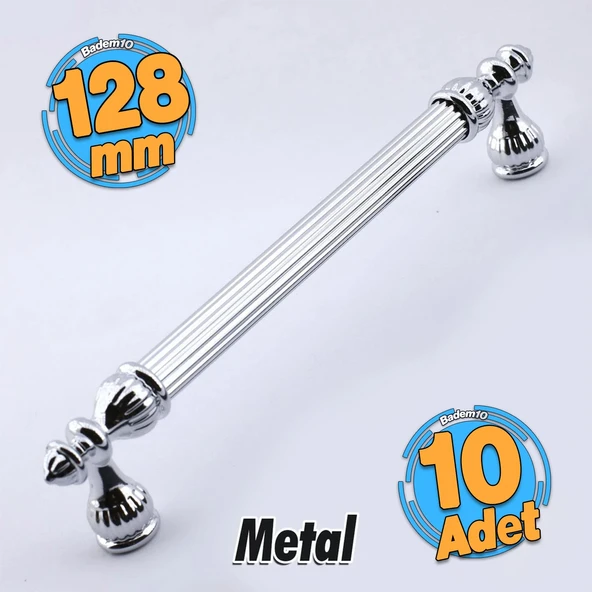 10 Adet Şah Kulp Mobilya Mutfak Dolabı Çekmece Dolap Kulplar Kapak Kulp Kulbu Krom Renk 128 mm Metal