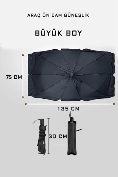 Tiger Marketing Araba Ön Cam Güneşlik Katlanabilir Güneşlik Şemsiye Ön Cam Gölgelik Büyük Boy 75 Cm X 135 Cm - 7