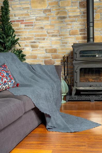 Jakarlı Şönil Koltuk Örtüsü  | Çekyat Örtüsü | Koltuk Şalı 175x215 Kaymaz Bulut ürün görseli 1