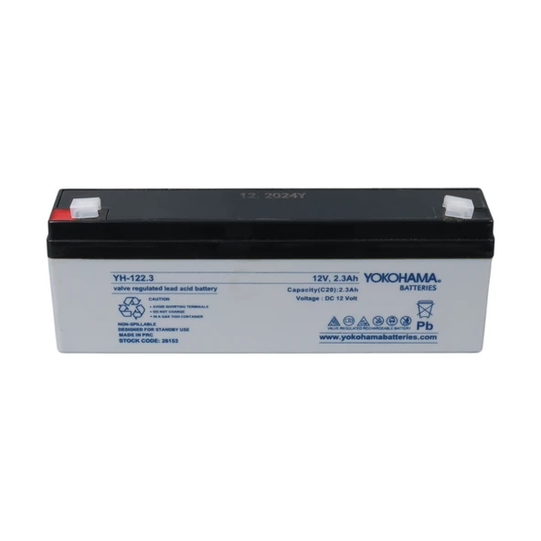 Yokohama YH-122.3 12 Volt - 2.3 Amper Yatık Uzun Akü (176X61x33 Mm) - Resim 3