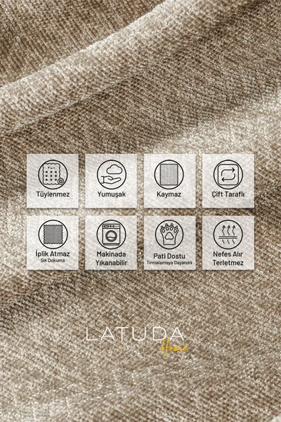 Jakarlı Şönil Koltuk Örtüsü | Çekyat Örtüsü | Koltuk Şalı 175x215 Kaymaz Bej - 2