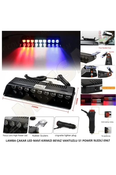 mefsa 9 Ledli S1 Çakar Lamba Vantuzlu