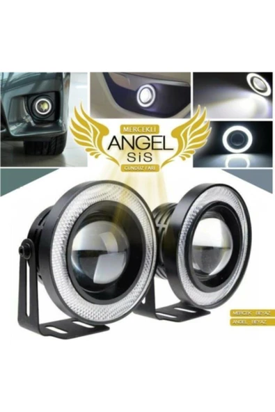 ünlütürkotoaksesuar Lotus Araçlar İçin Uyumlu, Universal Mercekli Led Angel Sis Farı, 76mm Beyaz Renk