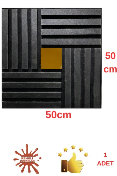 Renkli Duvarlar Gold Aynalı Akustik Duvar Paneli 50x50cm Siyah 8mm Mdf 4mm Keçe Isı Yalıtımı Ofis Salon Elit Tasarım - Resim 2