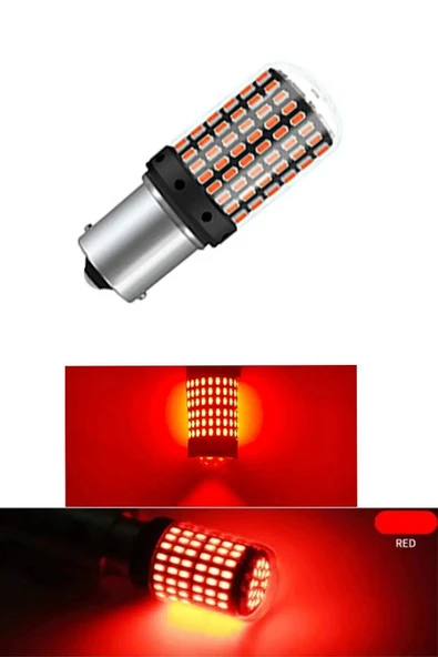 Tiger Marketing P21w 144 Ledli Ultra Parlak Geri Vites Park Ampül Tek Duy KIRMIZI RENK (2 ADET) - 2
