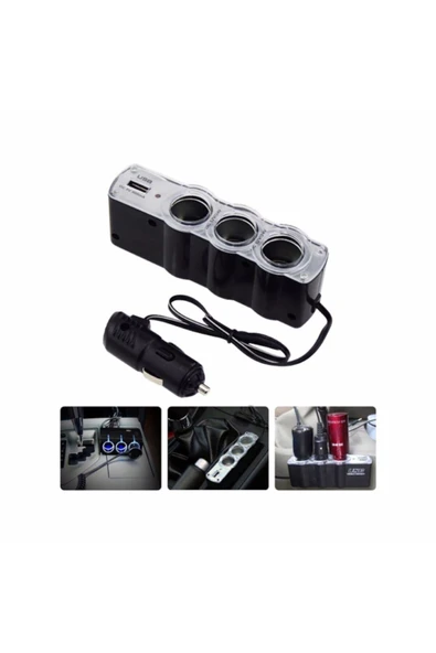 ERAKS CAR ACCESORIES Araba Araç Oto Çakmak Çoklayıcı Çoğaltıcı Soketi Usb Çakmaklık - 7