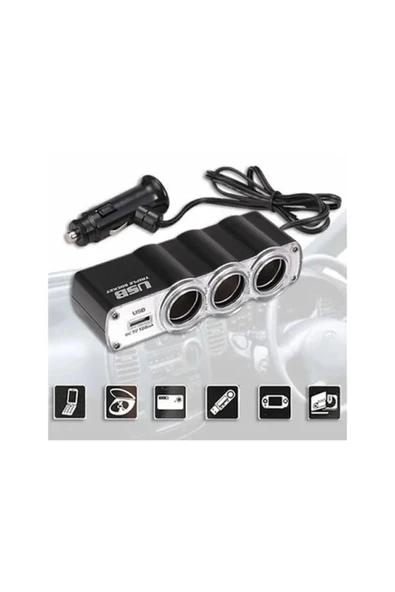Cebsstore 3 Port 1 Usb Oto Araç Çakmaklık Çoğaltıcı Çoklayıcı Hub - 3