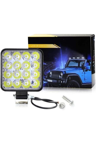 NETOTOMARKET 16 Ledli Çalışma Lambası 12-24 Volt Uyumlu 1 Adet Atv-römork-tır-dorse-off Road-sis Lambası