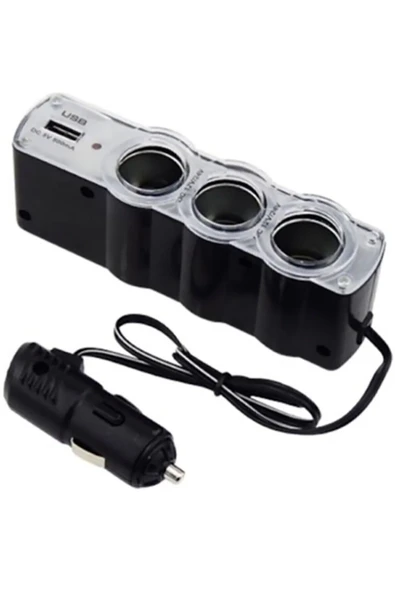 BTM OTOMOTİV Oto Çakmaklık Çoğaltıcı 3'lü Çakmak Soketi 1 USB Girişi