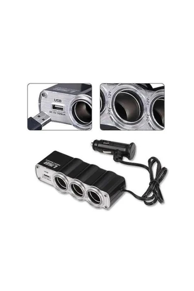 Cebsstore 3 Port 1 Usb Oto Araç Çakmaklık Çoğaltıcı Çoklayıcı Hub - 2