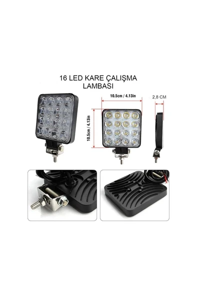 NETOTOMARKET 16 Ledli Çalışma Lambası 12-24 Volt Uyumlu 1 Adet Atv-römork-tır-dorse-off Road-sis Lambası - 2