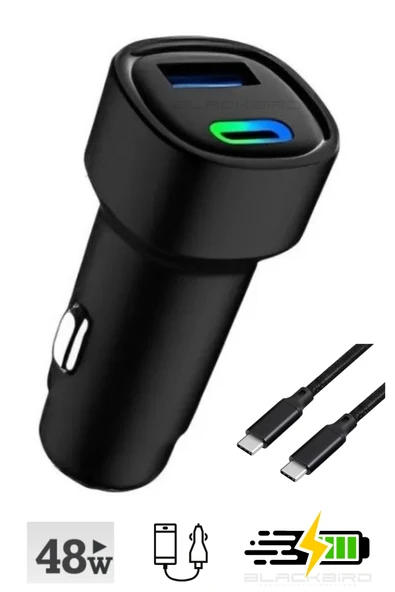 Hızlı Şarj 48W PD Araç İçi Şarj+C to C Kablo 1xUSB-C 1xUSB Şarj Aleti FC16