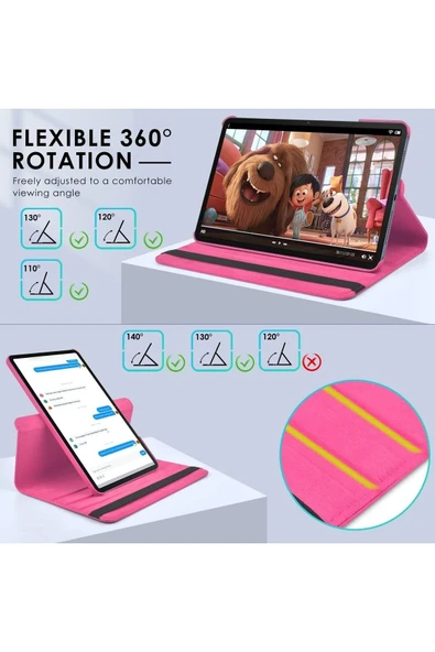 Honor Pad X8A 11 inç Kılıf 360° Dönebilen Uyku Modlu Standlı Pu Deri Tablet Kapaklı Kılıf  PEMBE - Resim 2