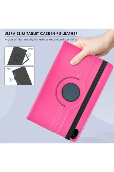 Honor Pad X8A 11 inç Kılıf 360° Dönebilen Uyku Modlu Standlı Pu Deri Tablet Kapaklı Kılıf  PEMBE - Resim 3