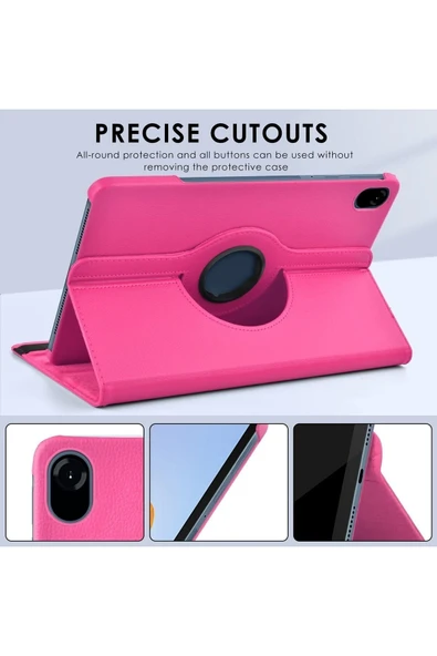Honor Pad X8A 11 inç Kılıf 360° Dönebilen Uyku Modlu Standlı Pu Deri Tablet Kapaklı Kılıf  PEMBE - Resim 6