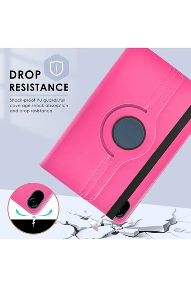 Honor Pad X8A 11 inç Kılıf 360° Dönebilen Uyku Modlu Standlı Pu Deri Tablet Kapaklı Kılıf  PEMBE - Resim 5