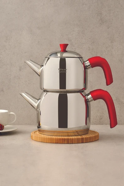 Hisar Optima Mars İndüksiyon Tabanlı Midi Çelik Çaydanlık Kırmızı