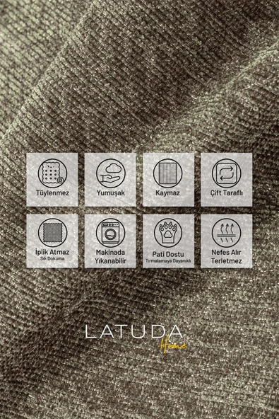 Jakarlı Şönil Koltuk Örtüsü  | Çekyat Örtüsü | Koltuk Şalı 175x215 Kaymaz Kum Beji - Resim 2