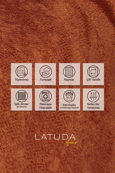 Jakarlı Şönil Koltuk Örtüsü | Çekyat Örtüsü | Koltuk Şalı 175x215 Kaymaz Kiremit - 2