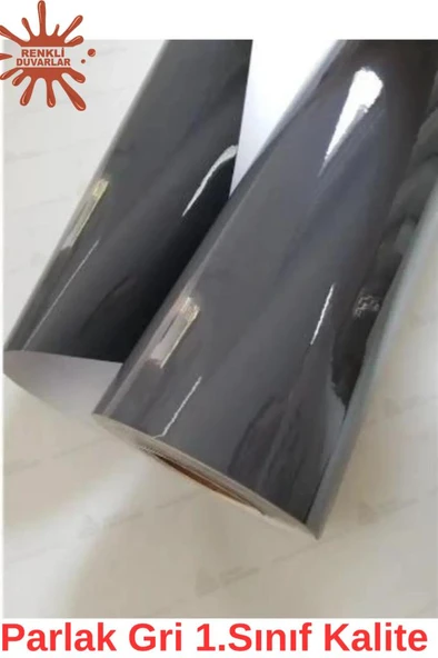 Renkli Duvarlar Parlak Gri  61cmx100cm Yapışkanlı Folyo Banyo Wc Mutfak Dolap Ve Mobilya Kaplama Folyosu - Resim 2