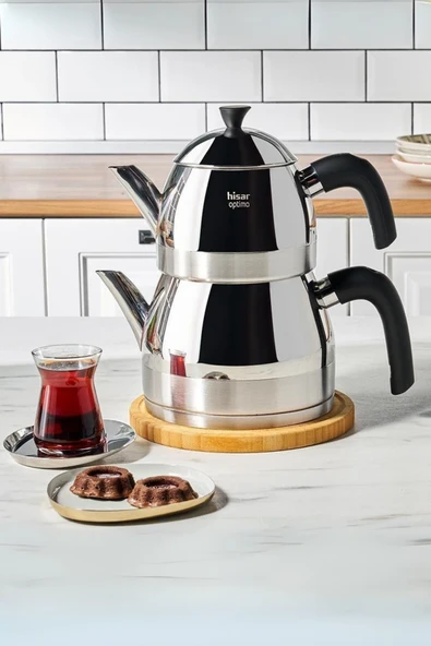 Hisar Optima Venüs İndüksiyon Tabanlı Midi Çelik Çaydanlık Siyah