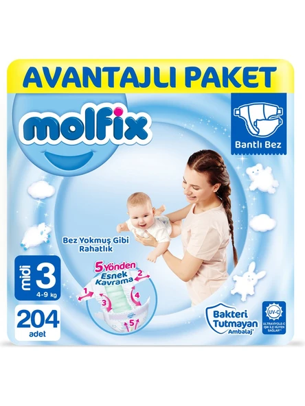 Molfix 3 Numara Midi 204'lü Bebek Bezi