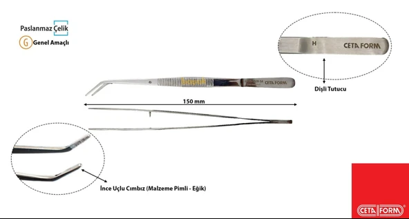 Ceta Form 150mm İnce Uçlu Eğri Cımbız H43G-150B-SA - 2
