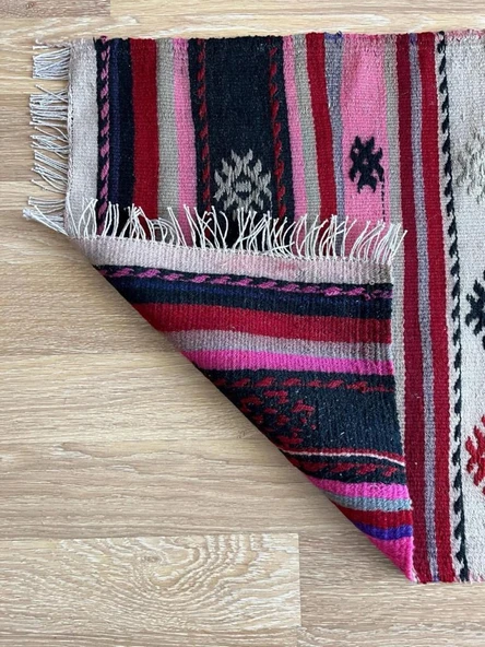 60x122 cm Pembe Pıtrak Desenli Vintage Kilim, El Dokuma Pembe Dekoratif Koridor Kilimi, Bohem Tarzı Küçük Yolluk - 7