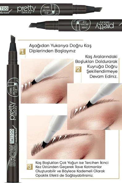 Pretty Kaş Kalemi 02 - Grimsi Kahve Tattoo Suya Dayanıklı Likit Pencıl - 3