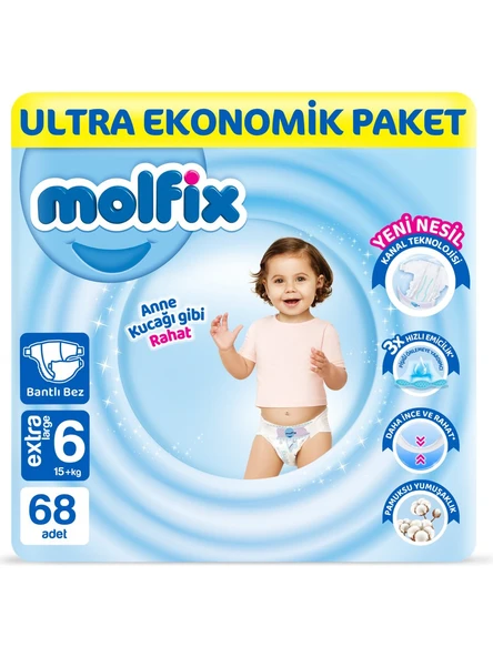 Molfix 6 Numara Extra Large 68'li Bebek Bezi