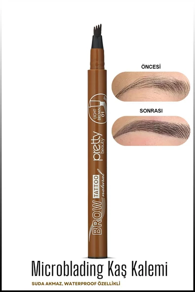 Pretty Kaş Kalemi 01 - Açık Kahve Tattoo Suya Dayanıklı Likit Pencıl - 2