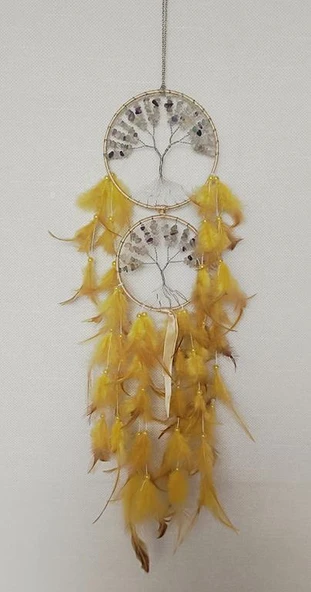 Düş Kapanı Dream Catcher Ametis Doğaltaş Tel Sarma İncili Hayat Ağacı Kuş Tüylü Rüya Kapanı Duvar Süsü