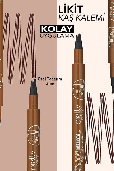 Pretty Kaş Kalemi 01 - Açık Kahve Tattoo Suya Dayanıklı Likit Pencıl - 4